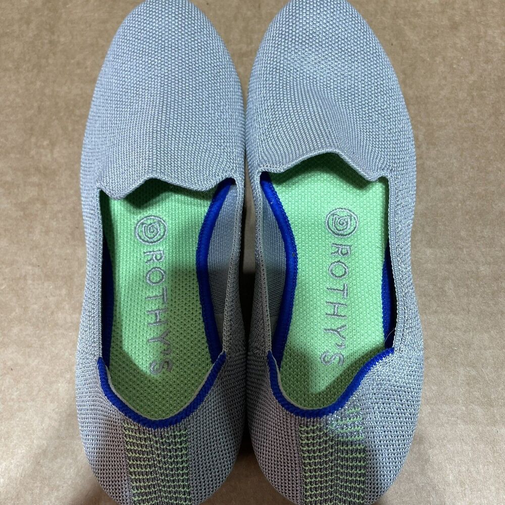 Rothy's The Flat Gray Ballet Flats Round Toe Womens Size 7 Dot Green EUC! - Picture 6 of 9